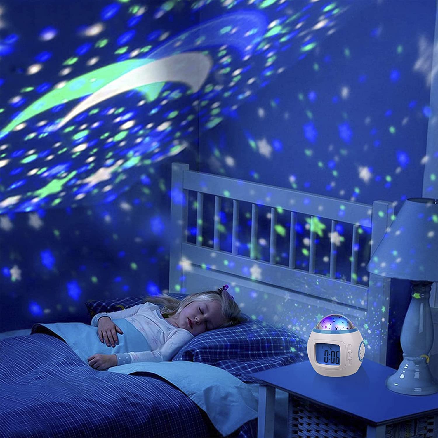 Kids Alarm Clock, Stars 7 Color Changing Night Light, LED Star Projector Starry Night Light, Digital Alarm Clock Temperature Detect for Toddler, Children Boys and Girls
