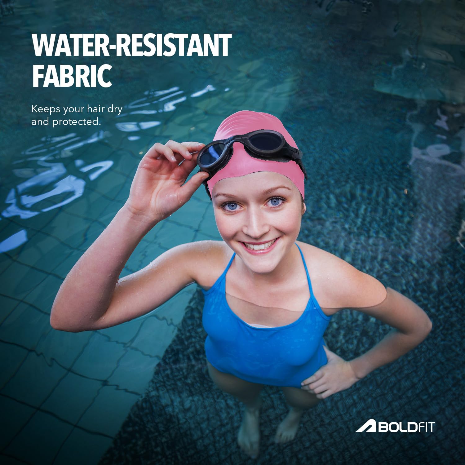 Boldfit Swimming Cap for Men Silicone Swimming Caps for Women Unisex Swim Cap for Boys Girls & Kids Swimming Cap for Women Super Elastic Training Swim Caps for Men Silicone Head Cap Easy Fit - ROSEO
