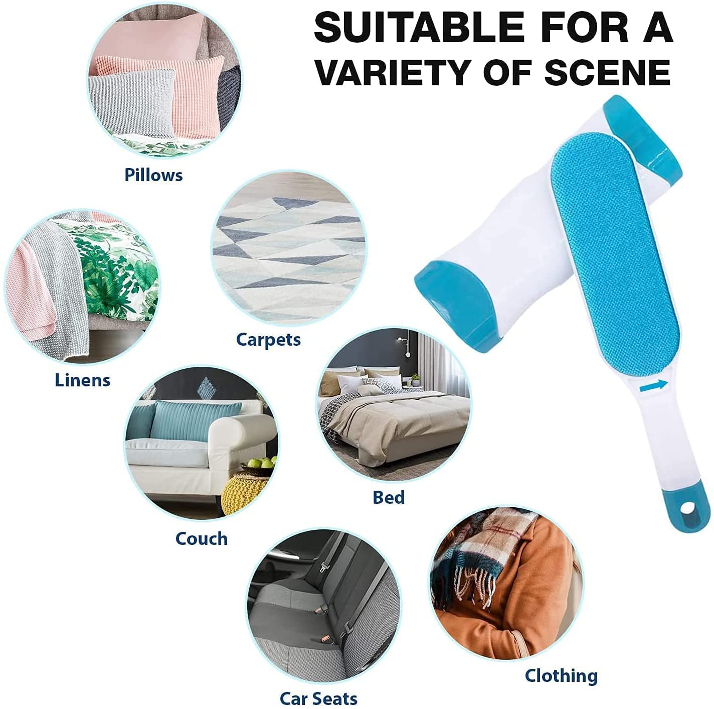 EPISKEY Pet Hair Remover Brush - Sided Lint Brush with Self - Cleaning Base Lint Brush - Fur & Lint Removal for Clothes Furniture Car Seat Couch Remover Magic Clean Clothing,Furniture (Blue) (PHR)