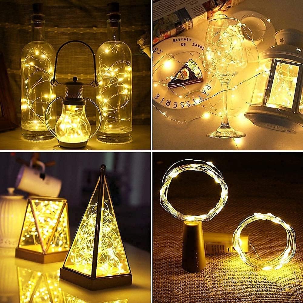 Desidiya® Bottle Lights with Cork, Mini Copper Wire, 24 LED Battery Operated String Decorative 200cm Fairy Light DIY Festive Decor for Diwali Wedding Party Decoration - Pack of 2 (Warm White)