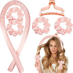 Heatless Hair Curler, Flexible Curling Rod with Hook, Satin Rollers for All Hair Types, No Heat Curls to Sleep for Curl Rods, Heatless Curls for Blowout Hair, Brown (Pink, Free)