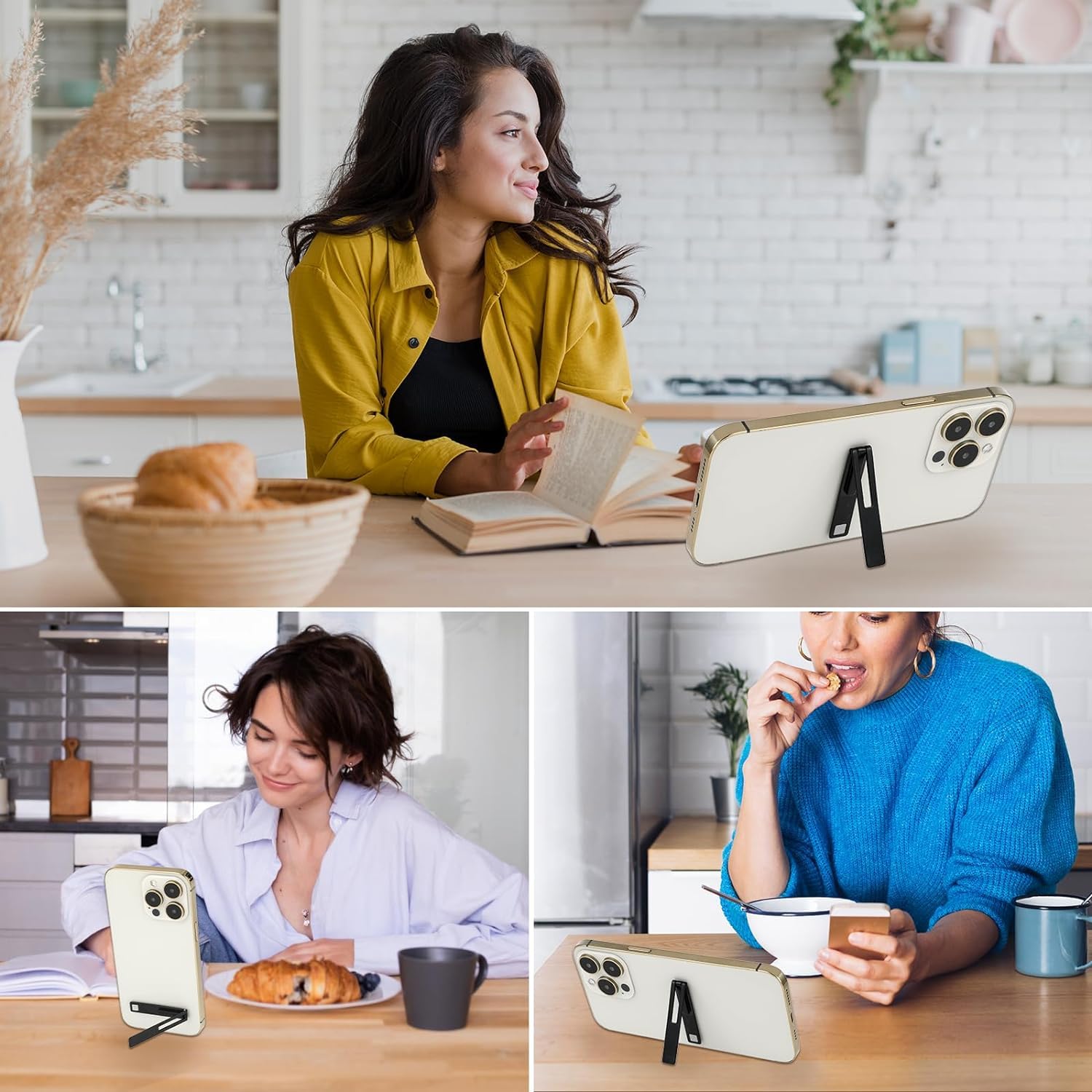 KolorFish Ultra Thin Mobile Phone Holder, Adjustable Angle Mini Alloy Kickstand Portable Phone Stand Foldable Horizontal/Vertical Desk Stand Holder