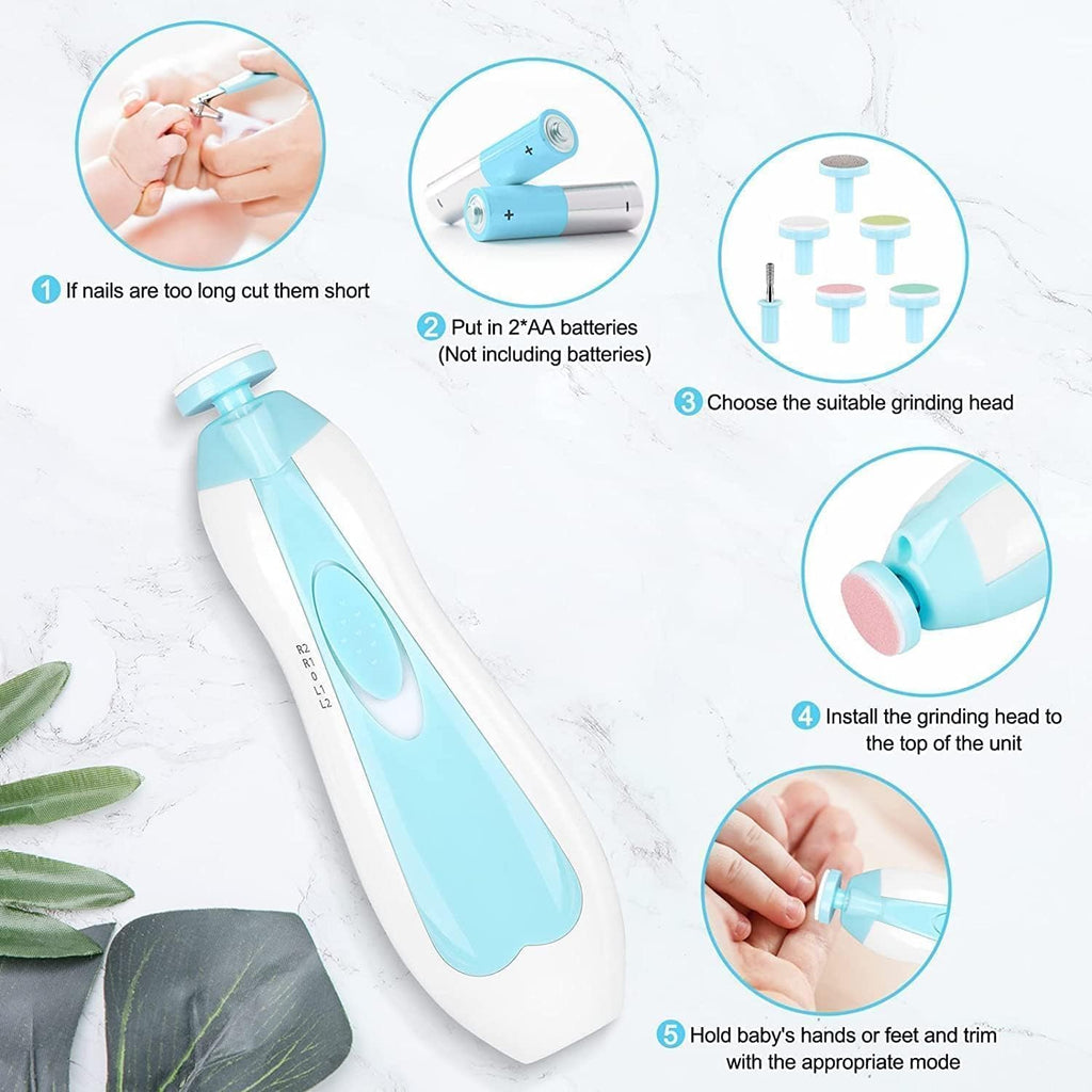 LATEHIMAK Baby Nail Trimmer New Born with Lights | Electric Baby Nail Cutter 0-6 Months with Multiple Filer Heads Adjustment | New Born Baby Products, Pack of 1