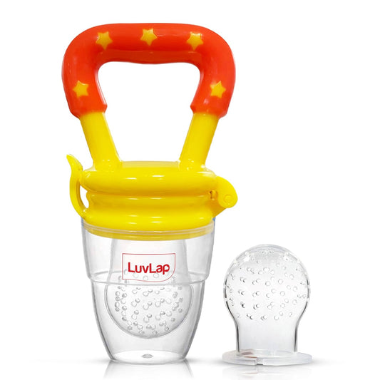 LuvLap Silicone Food/Fruit Nibbler with Extra Mesh, Soft Pacifier/Feeder, Teether for Infant Baby, Infant, Joystar Yellow, BPA Free