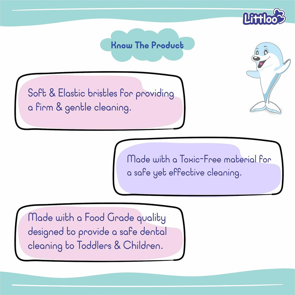 LITTLOO Baby U -Shaped Silicone Manual Tooth Brush With Soft & Elastic Bristles For Complete 360 Degree Dental Cleaning, Specially Designed For Toddlers & Children - (Blue)