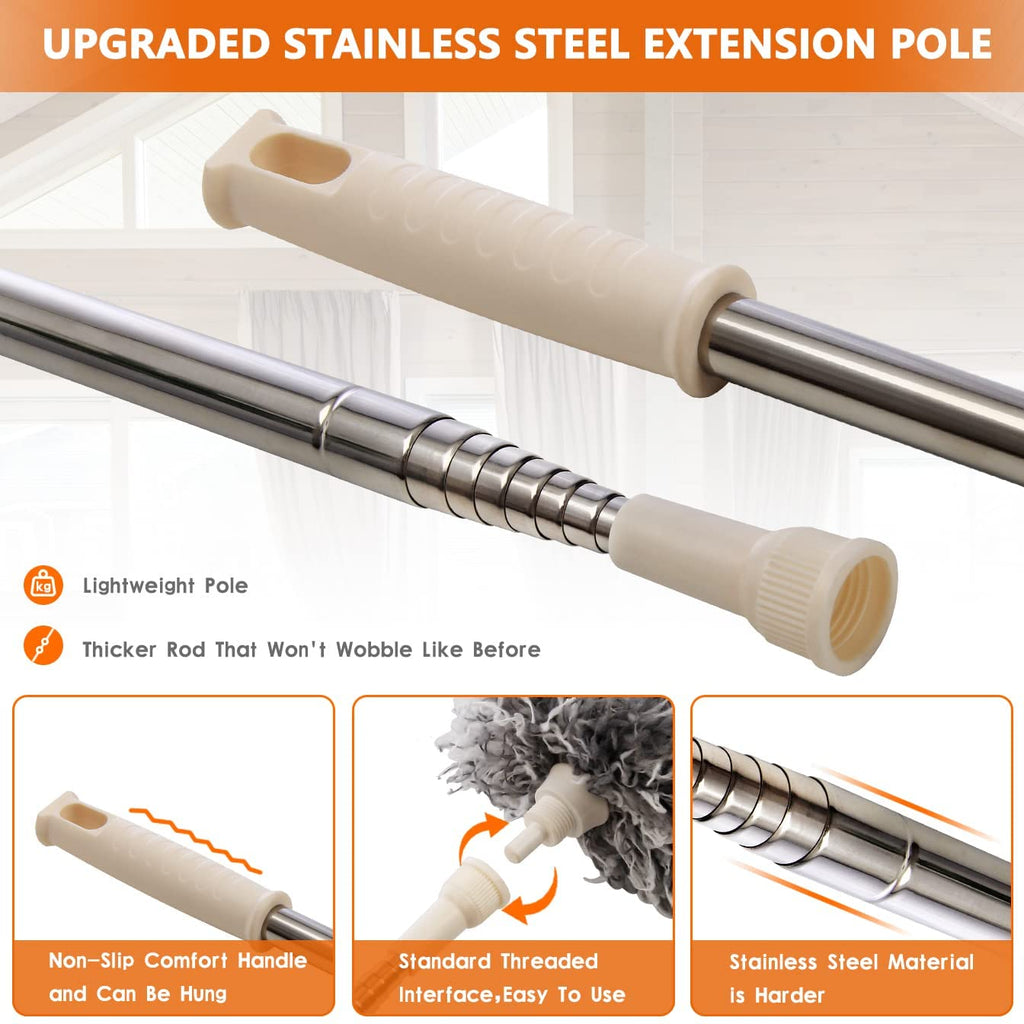 Hallstatt Upgraded Microfiber Duster For Cleaning With Extension Pole 30-100 Inch,With Bendable Head. Cleaner With Long Extendable Handle For Cleaning High Cobweb,Ceiling Fan,Blinds,Furniture(1),Grey