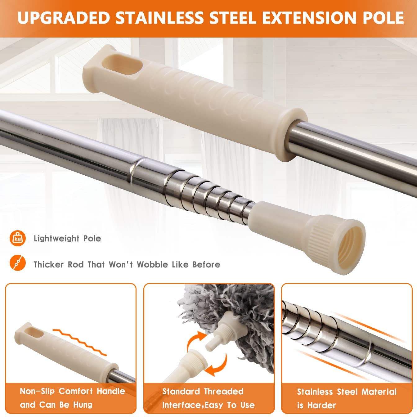 Hallstatt Upgraded Microfiber Duster For Cleaning With Extension Pole 30-100 Inch,With Bendable Head. Cleaner With Long Extendable Handle For Cleaning High Cobweb,Ceiling Fan,Blinds,Furniture(1),Grey