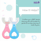 LITTLOO Baby U -Shaped Silicone Manual Tooth Brush With Soft & Elastic Bristles For Complete 360 Degree Dental Cleaning, Specially Designed For Toddlers & Children - (Blue)