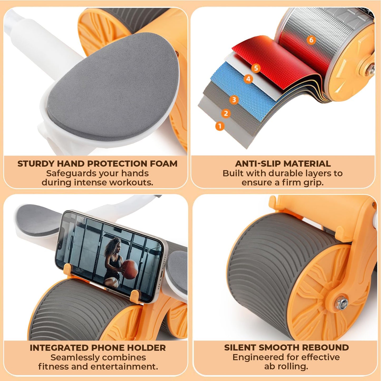 Bodyband Abs Roller for Men & Women Automatic Rebound Abs Roller Wheel for Home Workout, Gym Ab Roller for Men Abs Workout Equipment for Abdominal For Home With Knee Mat ABSolute Abroller Multicolor