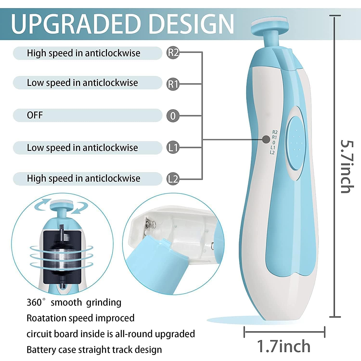 LATEHIMAK Baby Nail Trimmer New Born with Lights | Electric Baby Nail Cutter 0-6 Months with Multiple Filer Heads Adjustment | New Born Baby Products, Pack of 1