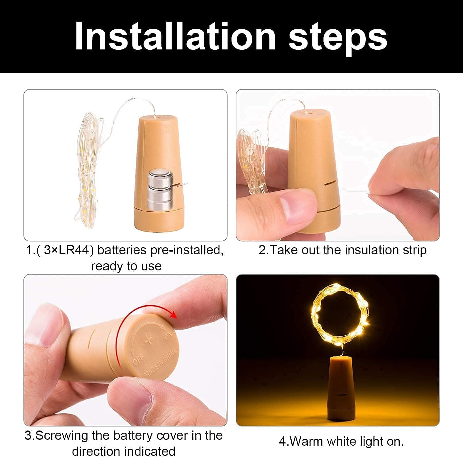 Desidiya® Bottle Lights with Cork, Mini Copper Wire, 24 LED Battery Operated String Decorative 200cm Fairy Light DIY Festive Decor for Diwali Wedding Party Decoration - Pack of 2 (Warm White)