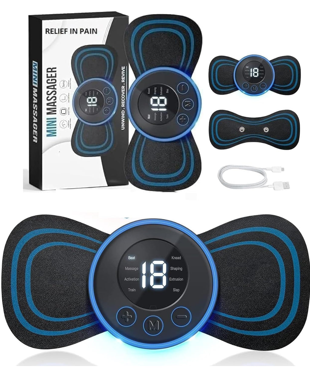 Massager Body machine for pain relief 8 mode & 19 strength level ems butterfly for shoulder legs massage neck mini back (Multicolour) 2025