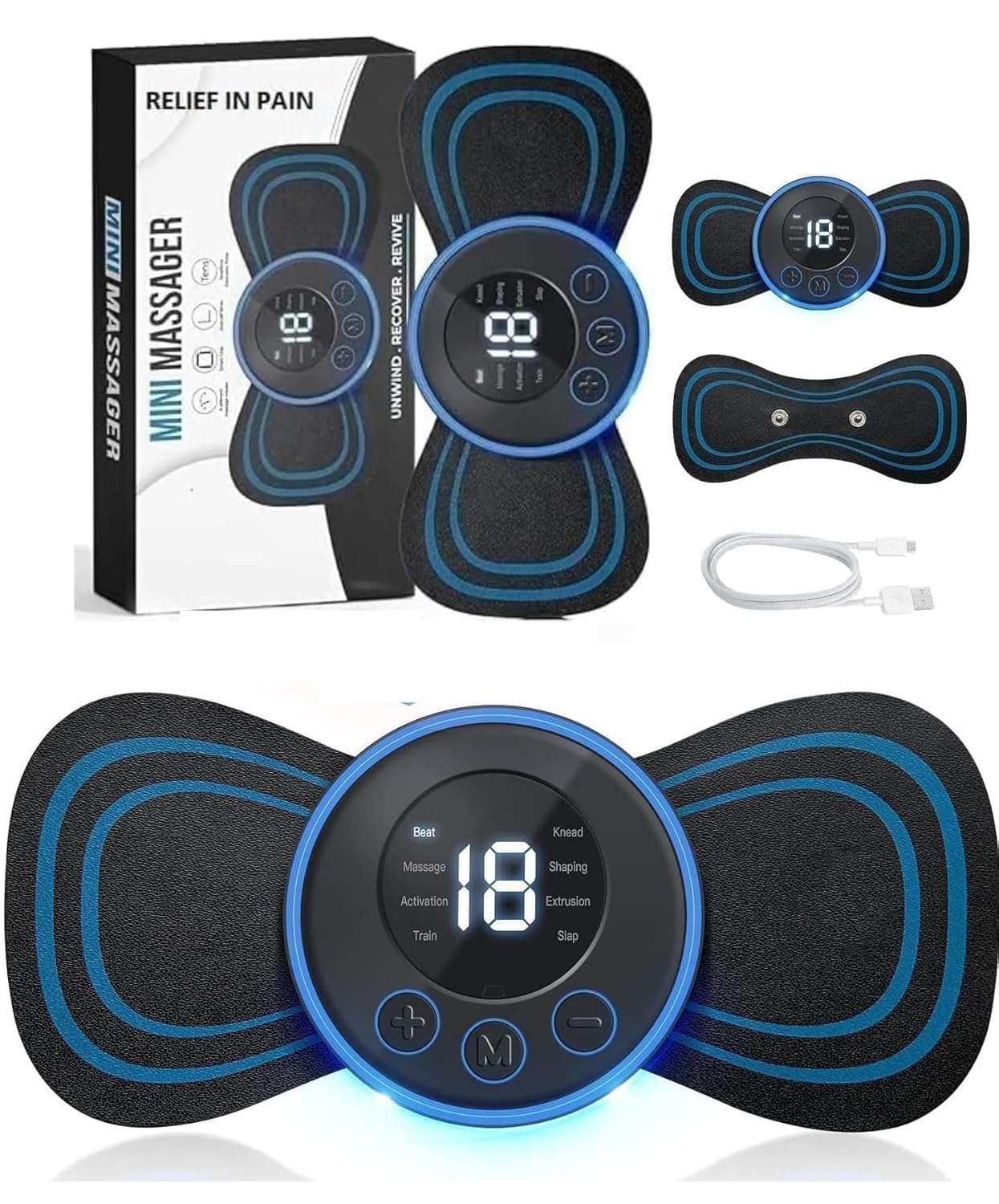 Massager Body machine for pain relief 8 mode & 19 strength level ems butterfly for shoulder legs massage neck mini back (Multicolour) 2025