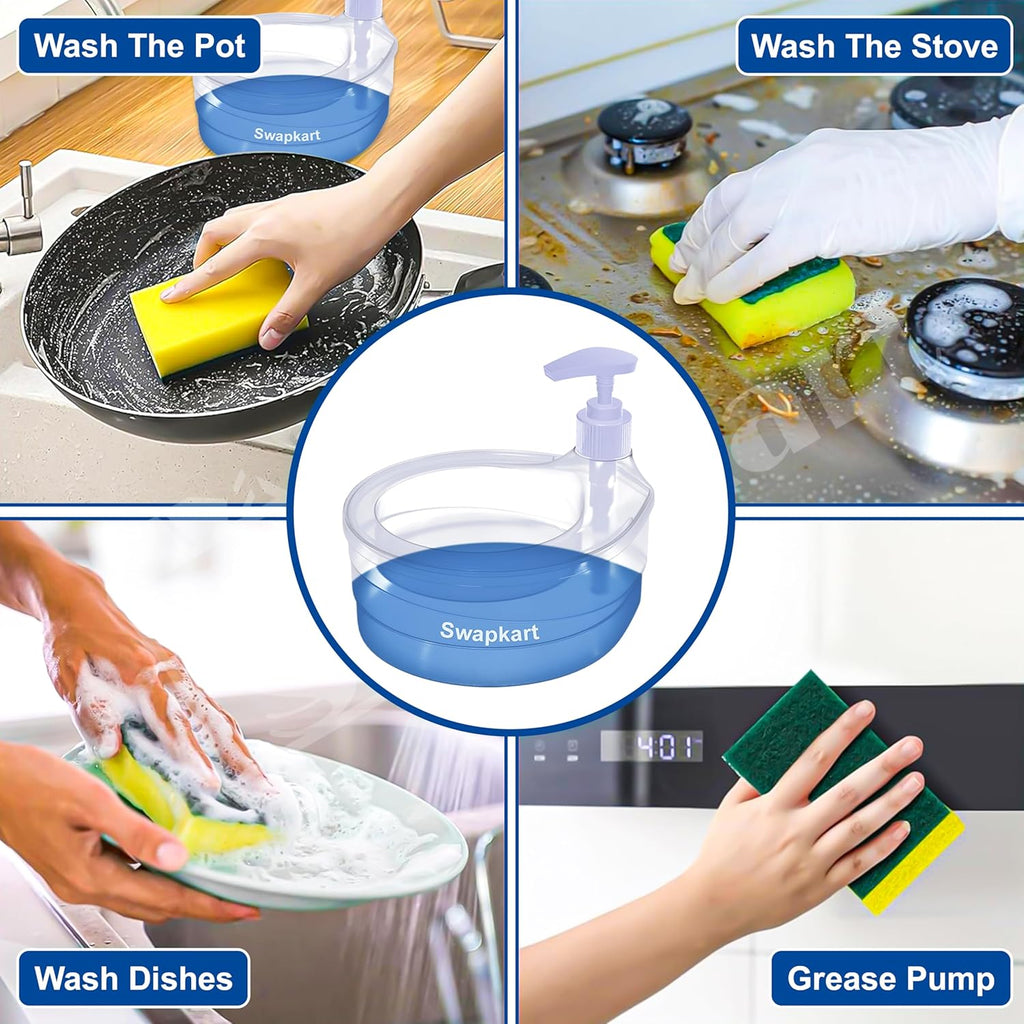 Double Layer Soap Dispenser for Bathroom Accessories Dishwasher Liquid Holder Liquid Dispenser Pump with Sponge Holder Kitchen Sink Accessories Items(Multi Colour) Plastic