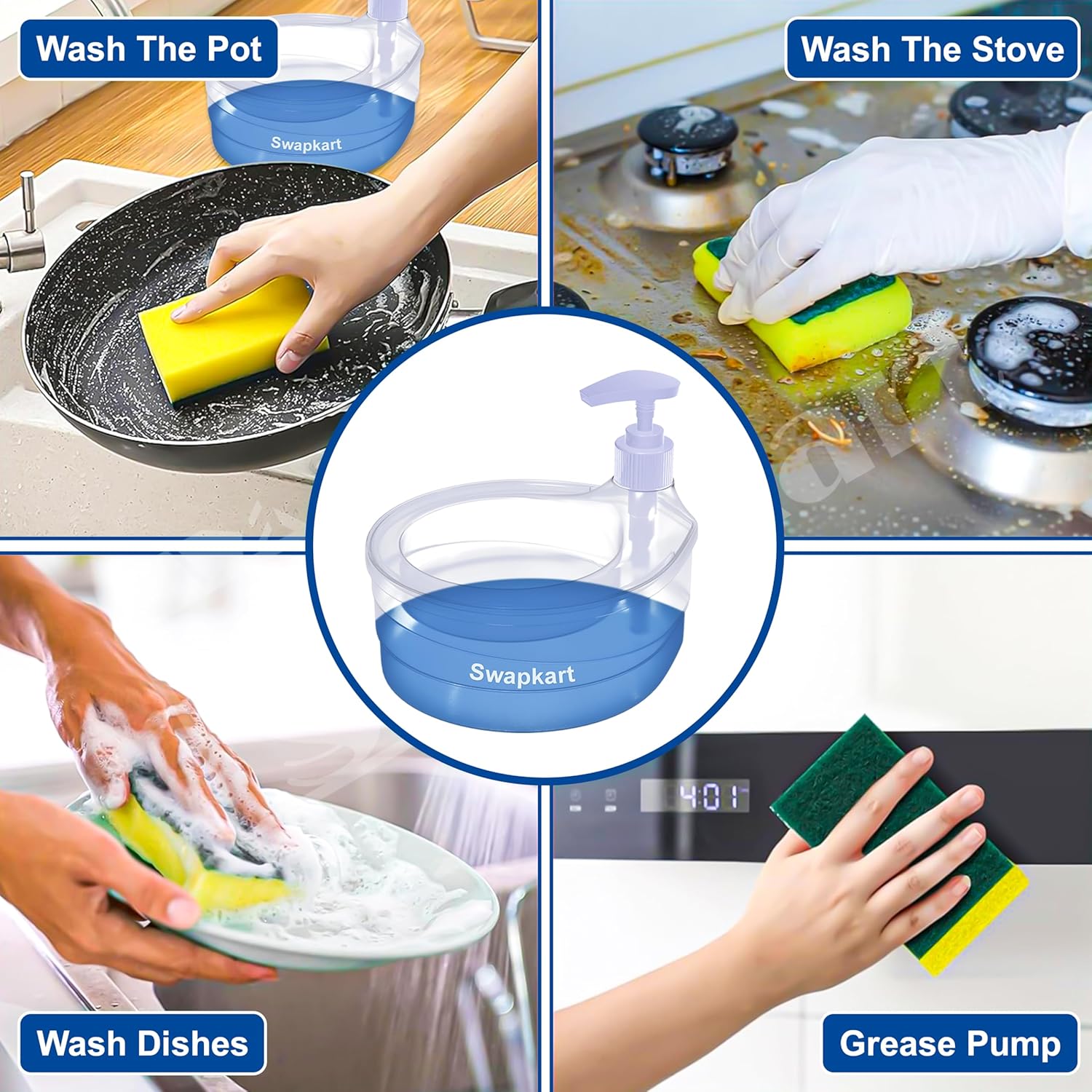 Double Layer Soap Dispenser for Bathroom Accessories Dishwasher Liquid Holder Liquid Dispenser Pump with Sponge Holder Kitchen Sink Accessories Items(Multi Colour) Plastic