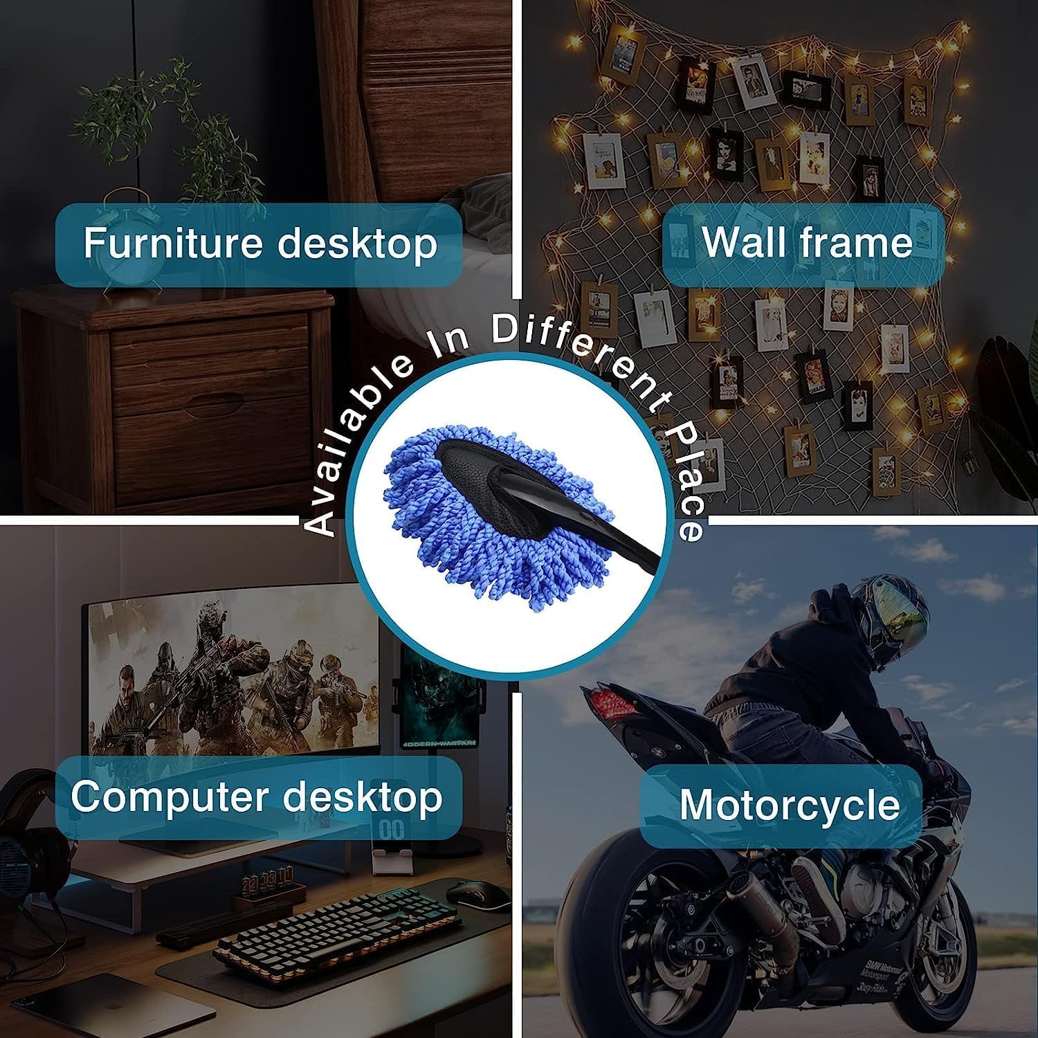 Mini Microfiber Duster Interior, Multi-Purpose Duster Brush with Handle for Car Cleaning & Household