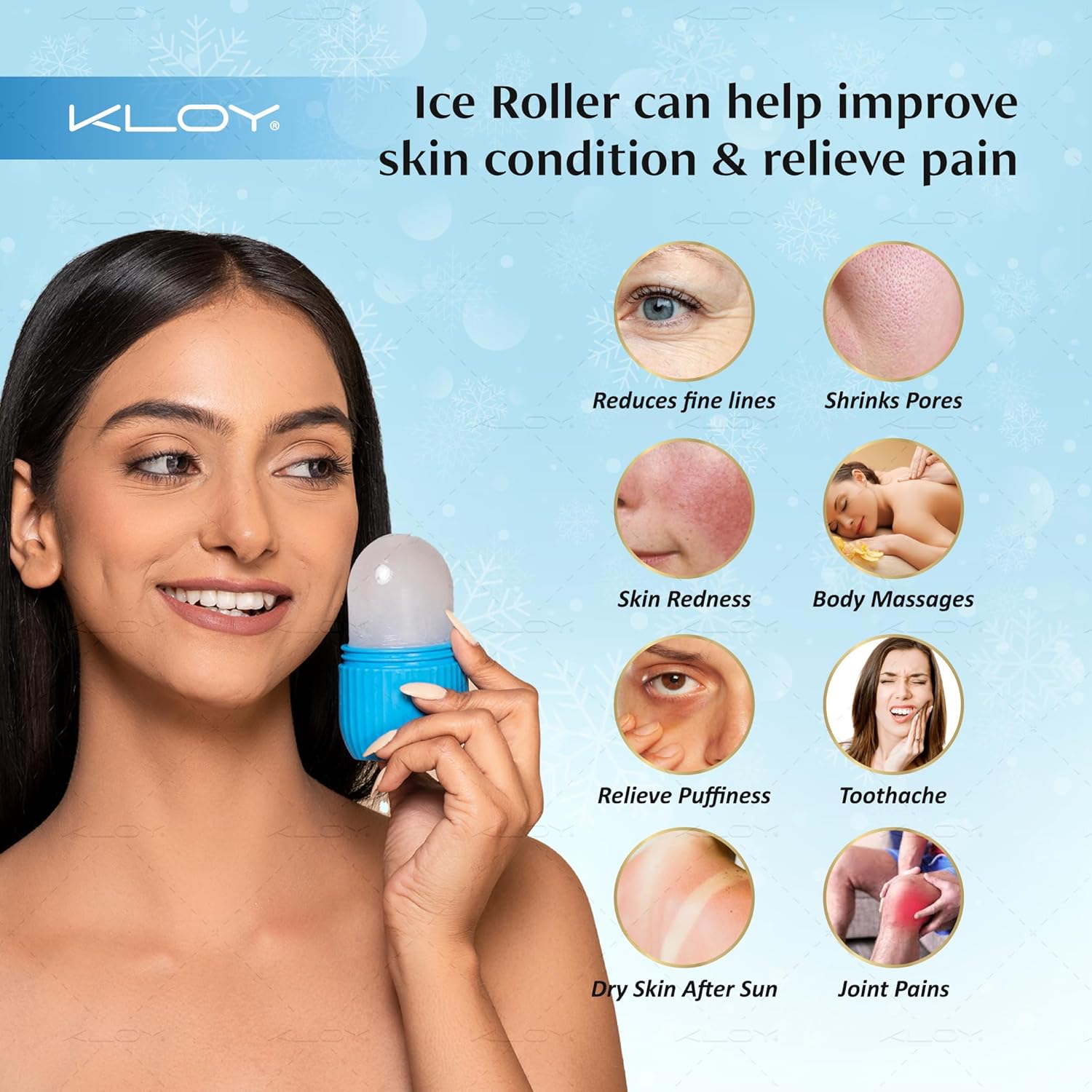 KLOY Ice Roller For Face, Neck and Body | For Puffy Eyes and Facial Skin Care, Ice Facial Cube (Random Color)