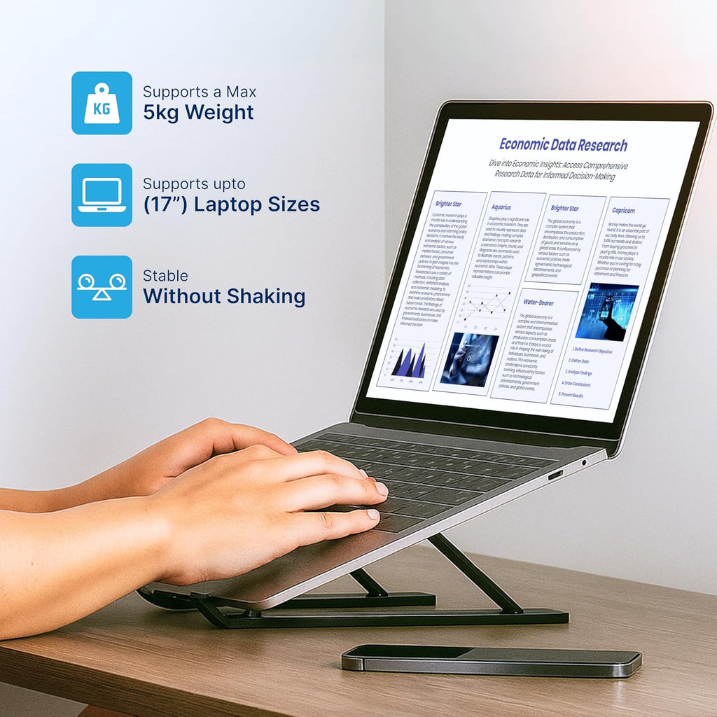 Geonix Trek T1 ABS Plastic Laptop Stand Height & Angle Adjustable | Foldable | Portable | Supports Maximum 5kg of Weight |Support Upto 17 inch