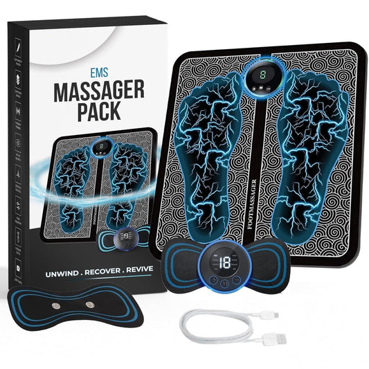 ROTONIVA (Combo) Foot Massager Pain Relief Wireless Electric EMS Massage Machine,Rechargeable Portable Folding Automatic with 8 Mode19 Intensity for Legs,Body,Hand Therapy New Model-2025 (NAVY BLUE)