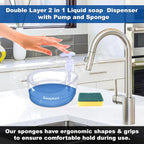 Double Layer Soap Dispenser for Bathroom Accessories Dishwasher Liquid Holder Liquid Dispenser Pump with Sponge Holder Kitchen Sink Accessories Items(Multi Colour) Plastic