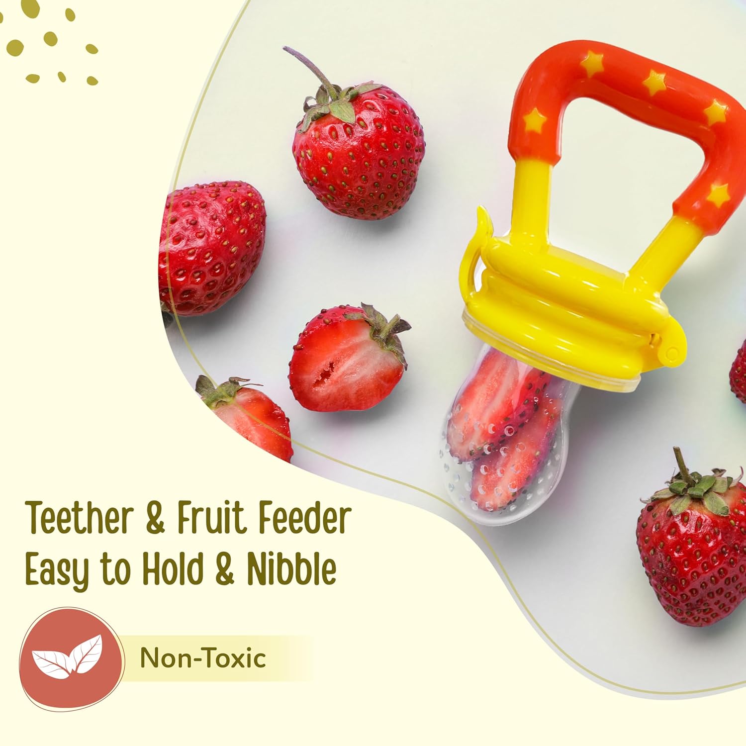 LuvLap Silicone Food/Fruit Nibbler with Extra Mesh, Soft Pacifier/Feeder, Teether for Infant Baby, Infant, Joystar Yellow, BPA Free