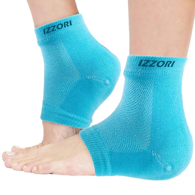 IZZORI Silicone Gel Heel Socks for Dry Hard Cracked Heel Repair Pad, Swelling & Pain Relief, Cushion Support, Foot Care, Ankle Protection, Plantar Fasciitis for Men and Women (Free Size, Blue, 1 Pair)