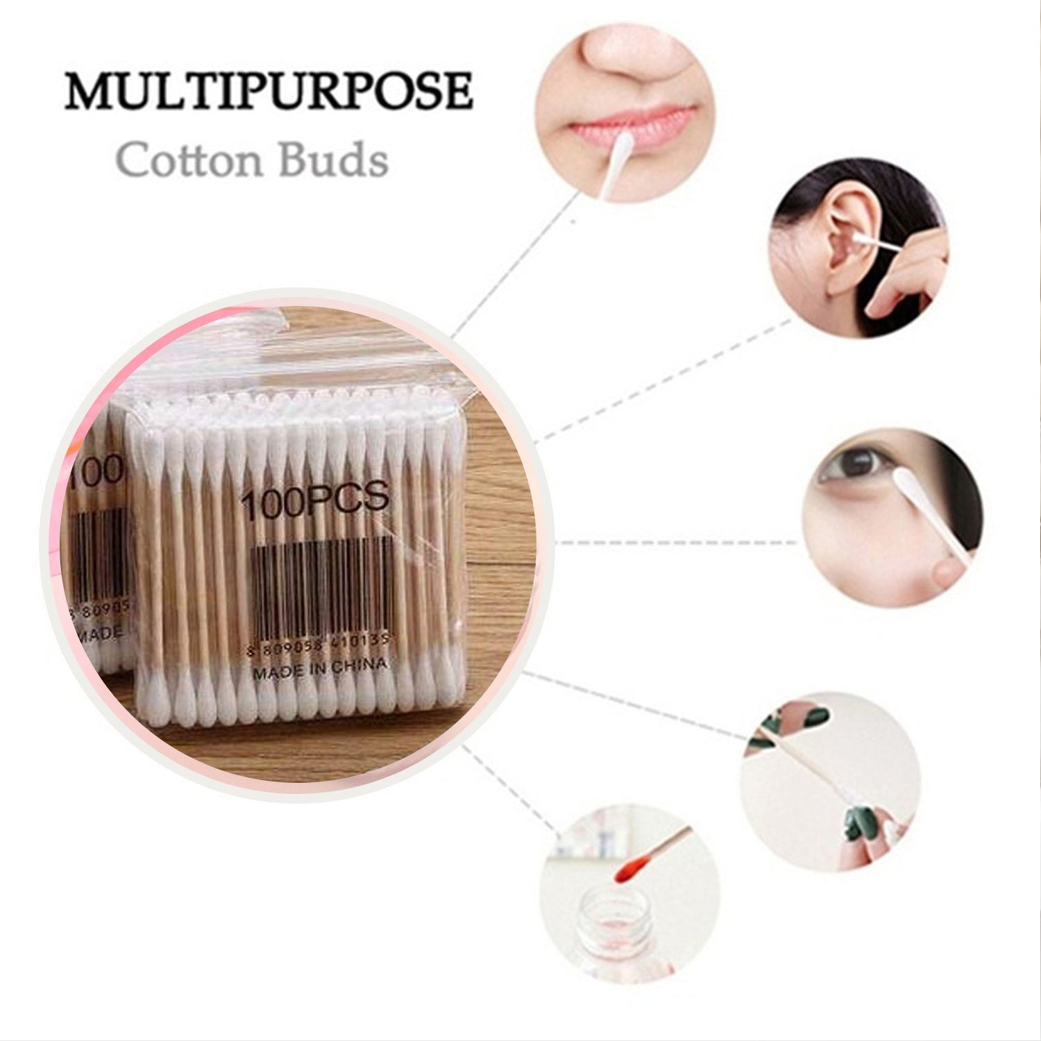 6016 Cotton Swabs Bamboo With Wooden Handles For Makeup Clean Care Ear Cleaning Wound Care Cosmetic Tool Double Head Biodegradable Eco Friendly (Pack Of 20)