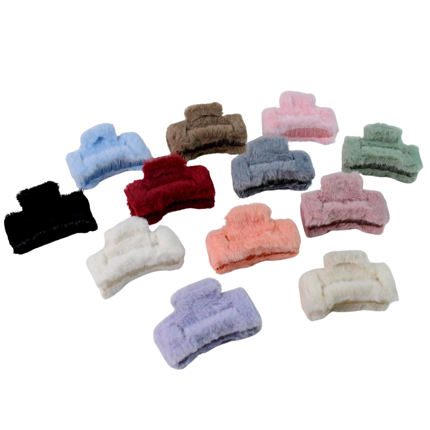 Big-size Soft Faux Fur Hair Claw Clips (12 Pc)