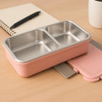 5583 Miracle Quick Lock Leak Proof 2 Compartment Stainless Steel Lunch Box Inner Plate Reusable Microwave Freezer Safe Lunch Box Trendy Thermal Insulation Leak Proof For Office Vacuum Tiffin Box For Boys  Girls  School  Office Women And Men