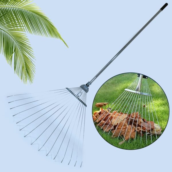 7599 115-152 CM Rake for Gardening, Stainless Steel Telescopic Garden Rake for Quick Clean Up of Lawn and Yard, Adjustable Rake Claws Spacing Garden Broom with Long Handle for Clean Leaves (MOQ :- 12 pc)